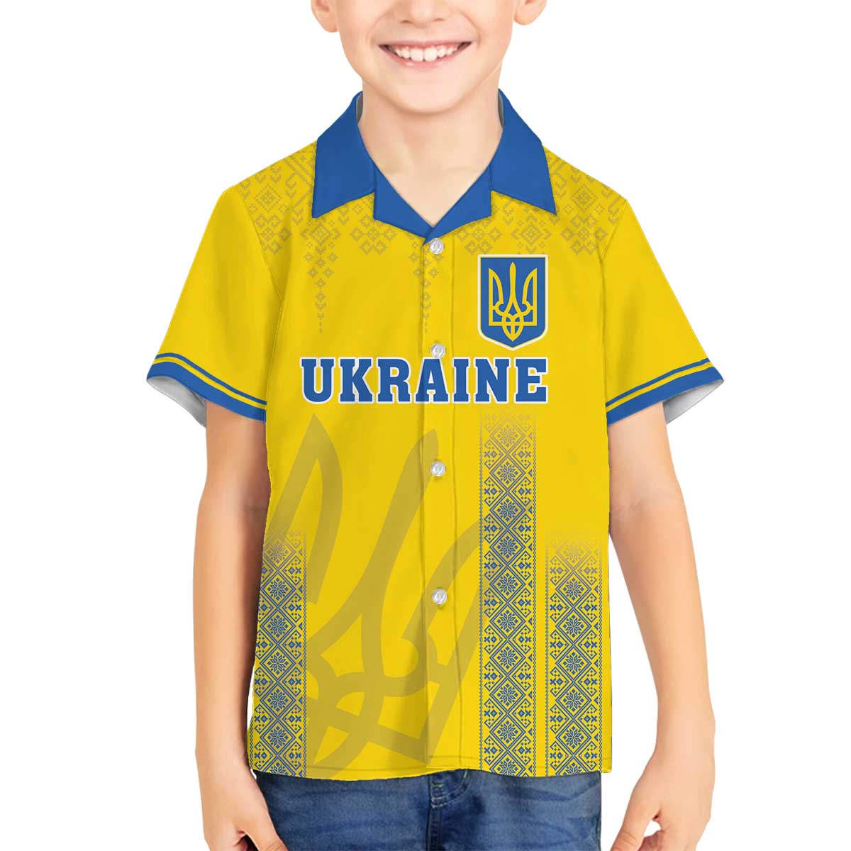 Custom Ukraine Football Family Matching Off The Shoulder Long Sleeve Dress and Hawaiian Shirt Come On Zbirna Yellow Version