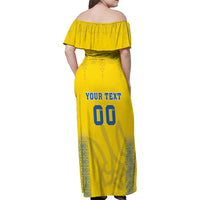 Custom Ukraine Football Family Matching Off Shoulder Maxi Dress and Hawaiian Shirt Come On Zbirna Yellow Version