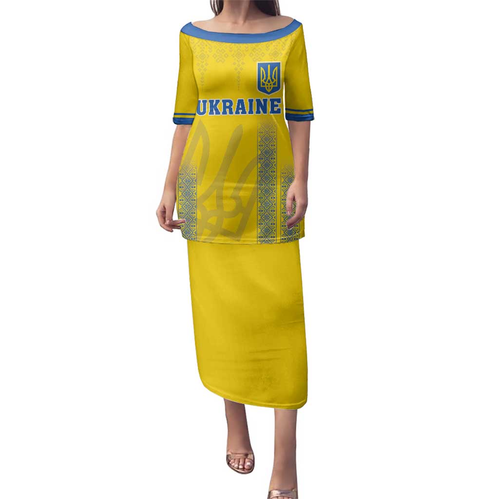 Custom Ukraine Football Family Matching Puletasi and Hawaiian Shirt Come On Zbirna Yellow Version