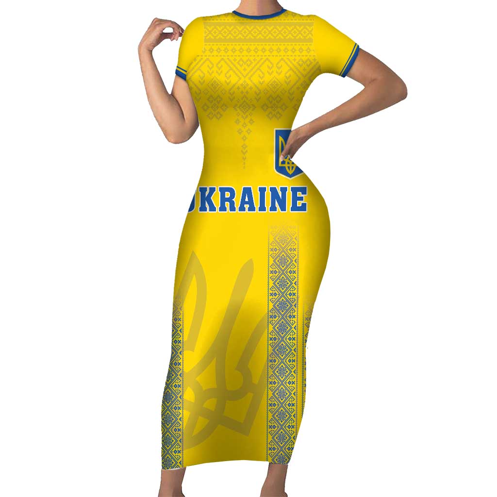 Custom Ukraine Football Family Matching Short Sleeve Bodycon Dress and Hawaiian Shirt Come On Zbirna Yellow Version
