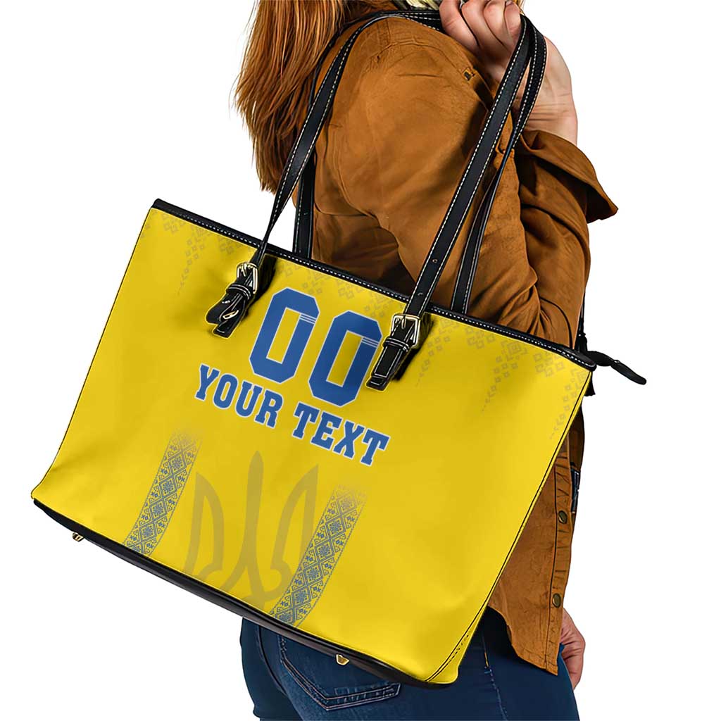 Custom Ukraine Football Leather Tote Bag Come On Zbirna Yellow Version