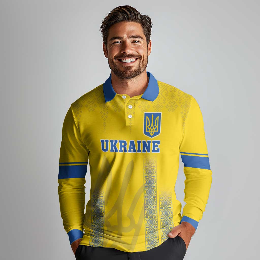 Custom Ukraine Football Long Sleeve Polo Shirt Come On Zbirna Yellow Version