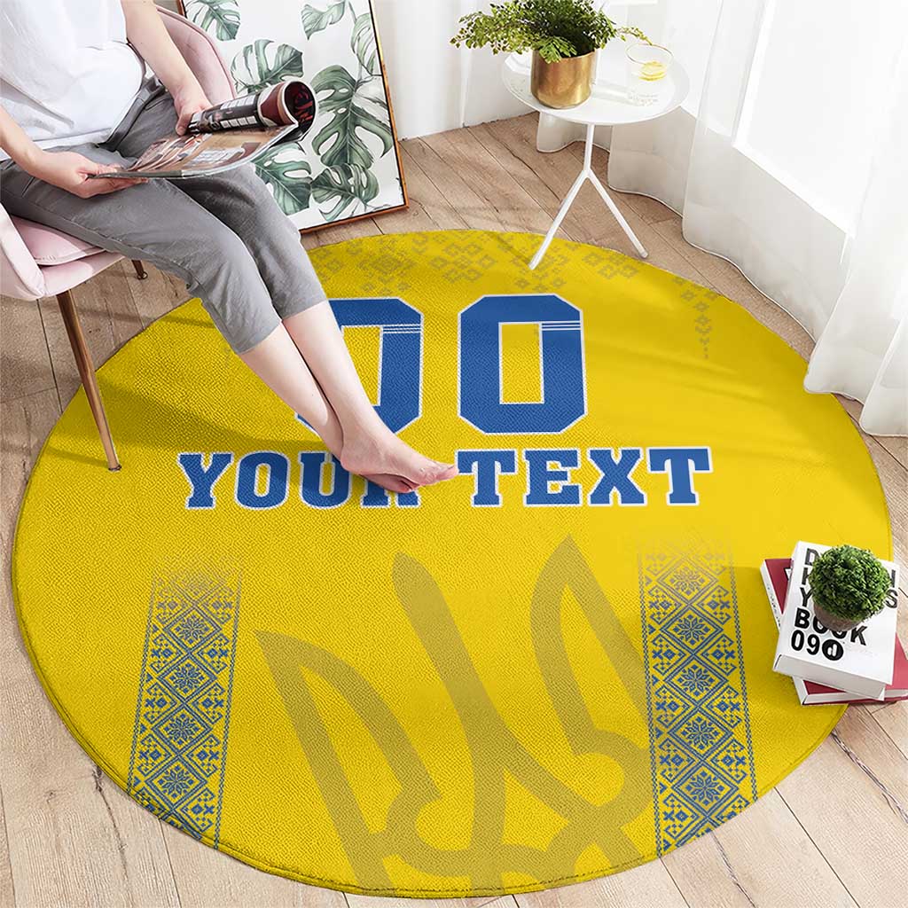 Custom Ukraine Football Round Carpet Come On Zbirna Yellow Version