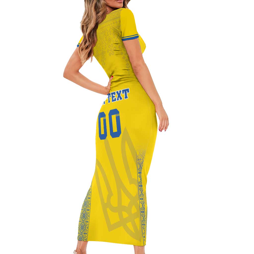 Custom Ukraine Football Short Sleeve Bodycon Dress Come On Zbirna Yellow Version
