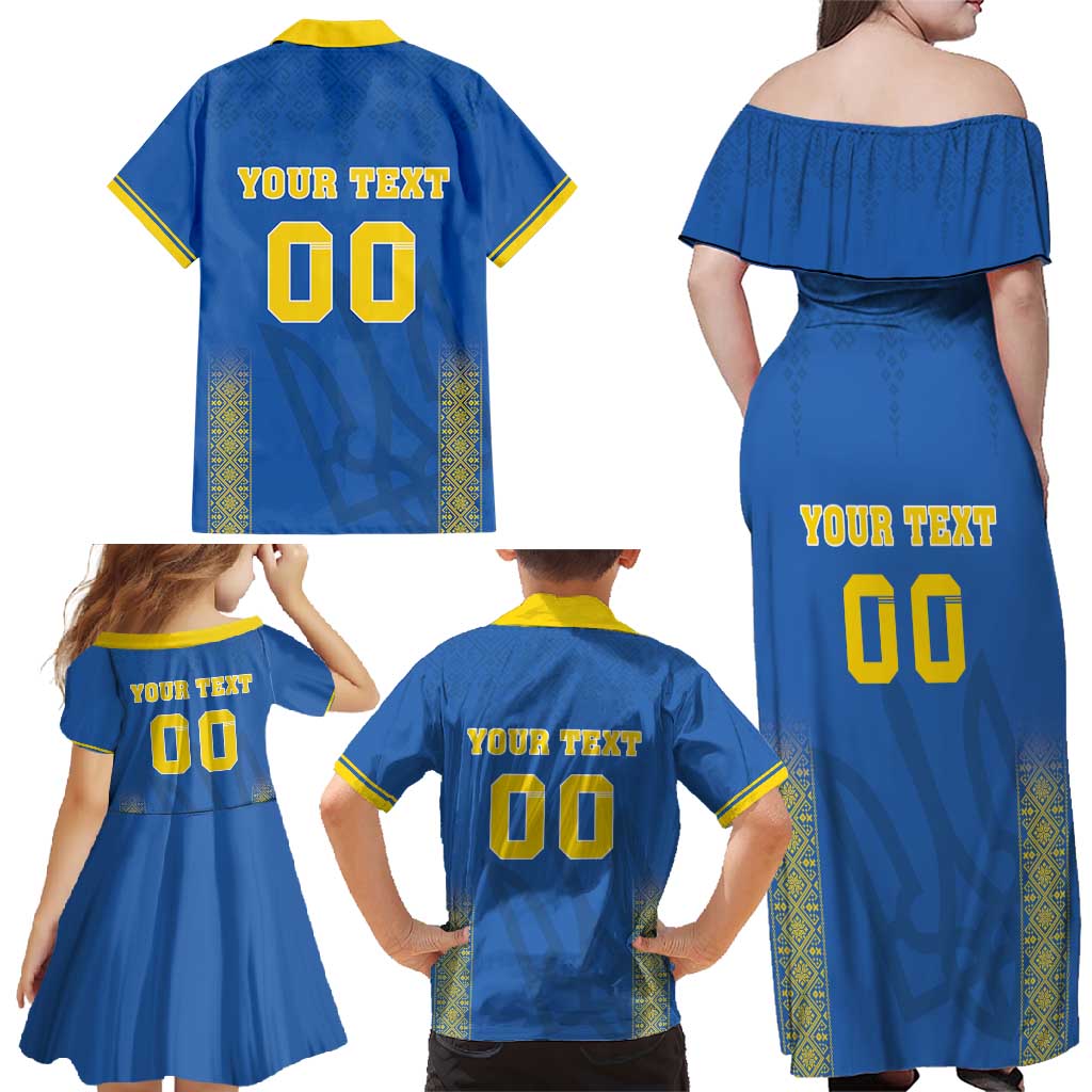 Custom Ukraine Football Family Matching Off Shoulder Maxi Dress and Hawaiian Shirt Come On Zbirna Blue Version