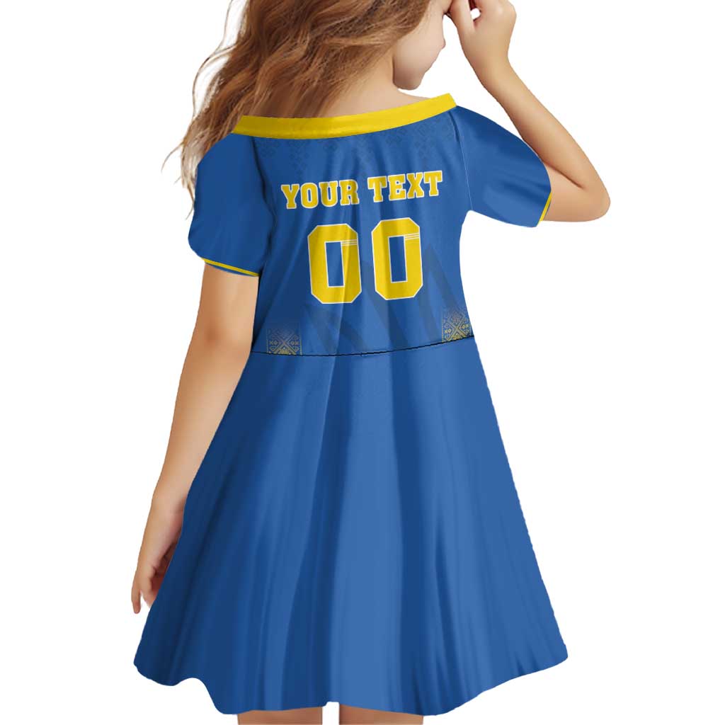 Custom Ukraine Football Family Matching Off Shoulder Short Dress and Hawaiian Shirt Come On Zbirna Blue Version