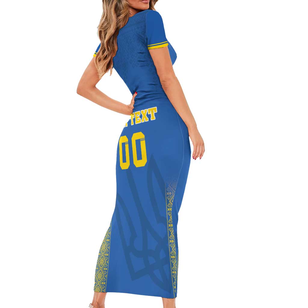 Custom Ukraine Football Family Matching Short Sleeve Bodycon Dress and Hawaiian Shirt Come On Zbirna Blue Version