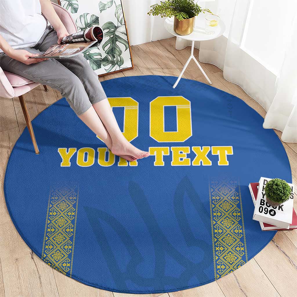 Custom Ukraine Football Round Carpet Come On Zbirna Blue Version