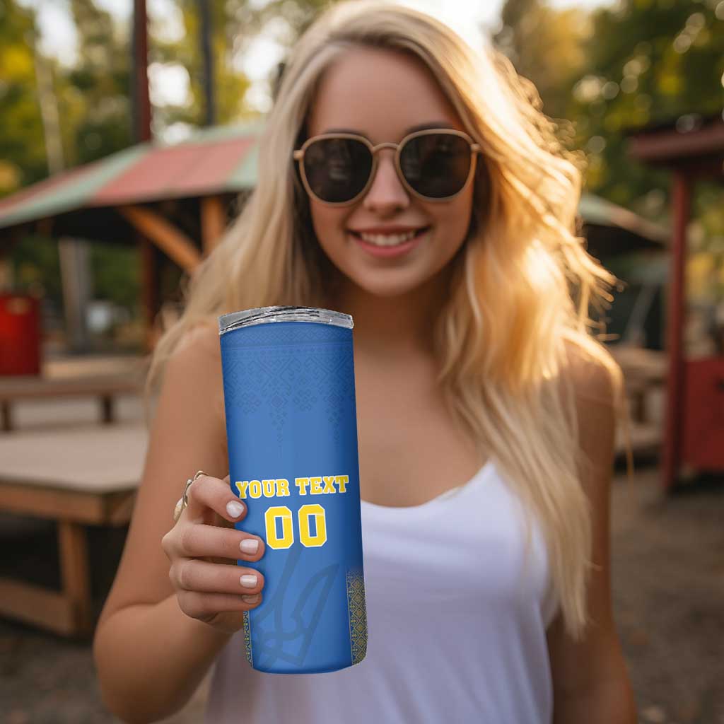 Custom Ukraine Football Skinny Tumbler Come On Zbirna Blue Version