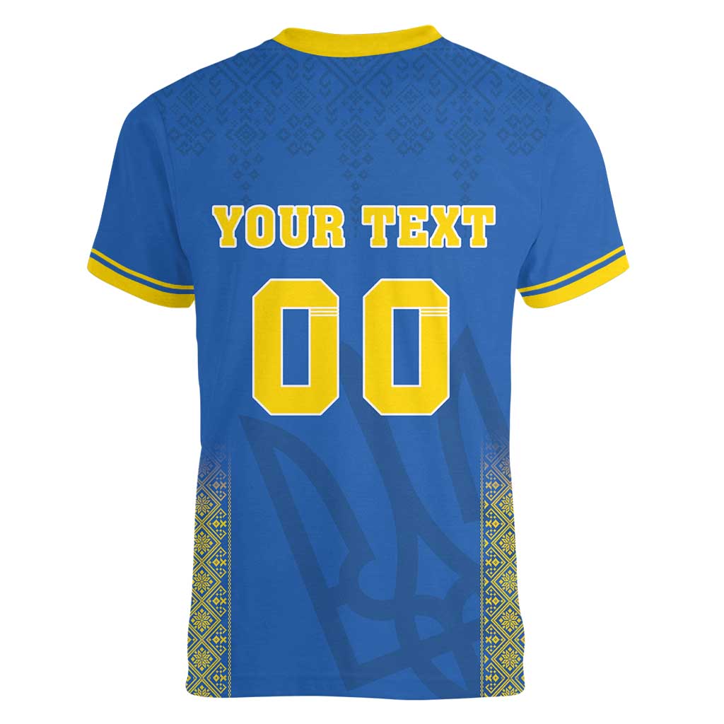 Custom Ukraine Football Women V-Neck T-Shirt Come On Zbirna Blue Version
