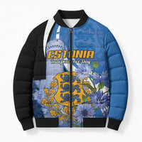 Estonia Independence Day Personalized Bomber Puffer Jacket Pikk Hermann Tower Estonian Pride