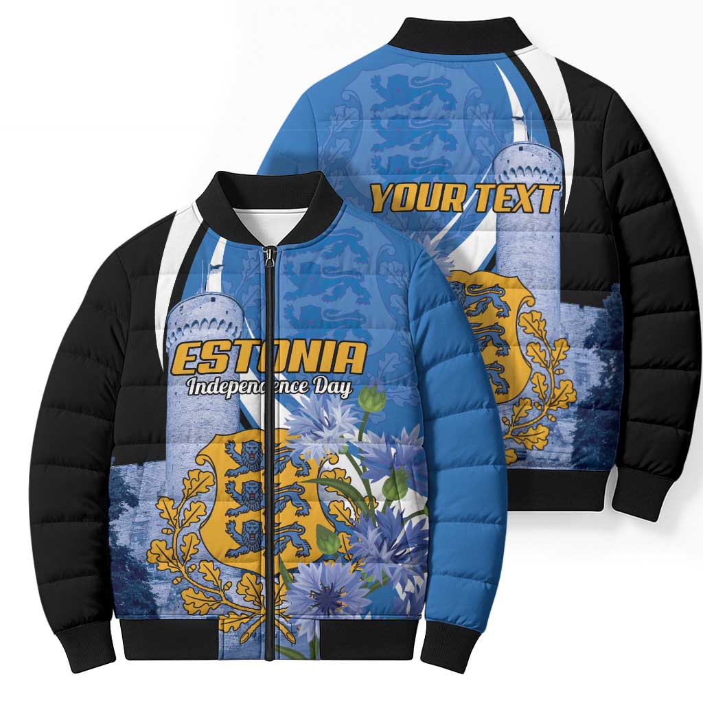 Estonia Independence Day Personalized Bomber Puffer Jacket Pikk Hermann Tower Estonian Pride