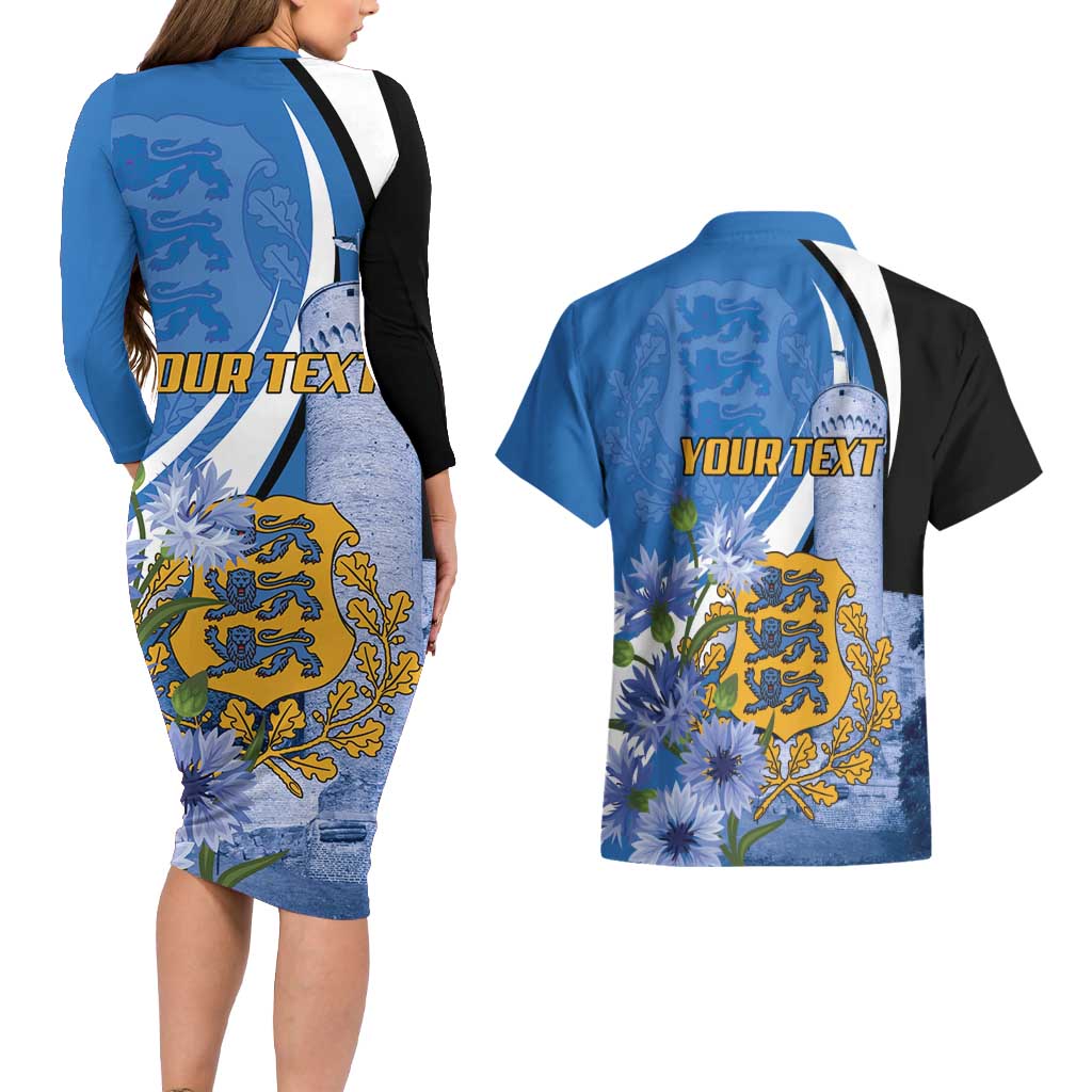 Estonia Independence Day Personalized Couples Matching Long Sleeve Bodycon Dress and Hawaiian Shirt Pikk Hermann Tower Estonian Pride