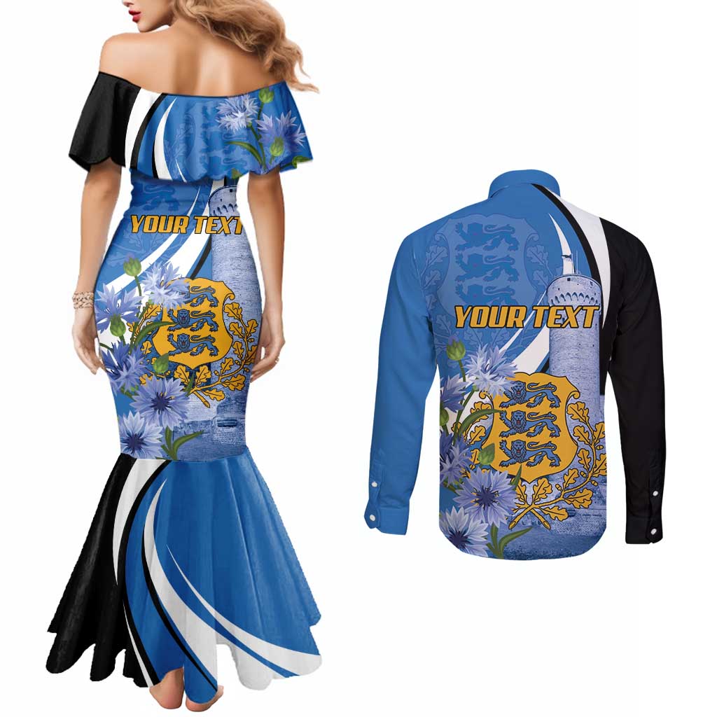 Estonia Independence Day Personalized Couples Matching Mermaid Dress and Long Sleeve Button Shirt Pikk Hermann Tower Estonian Pride