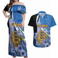 Estonia Independence Day Personalized Couples Matching Off Shoulder Maxi Dress and Hawaiian Shirt Pikk Hermann Tower Estonian Pride