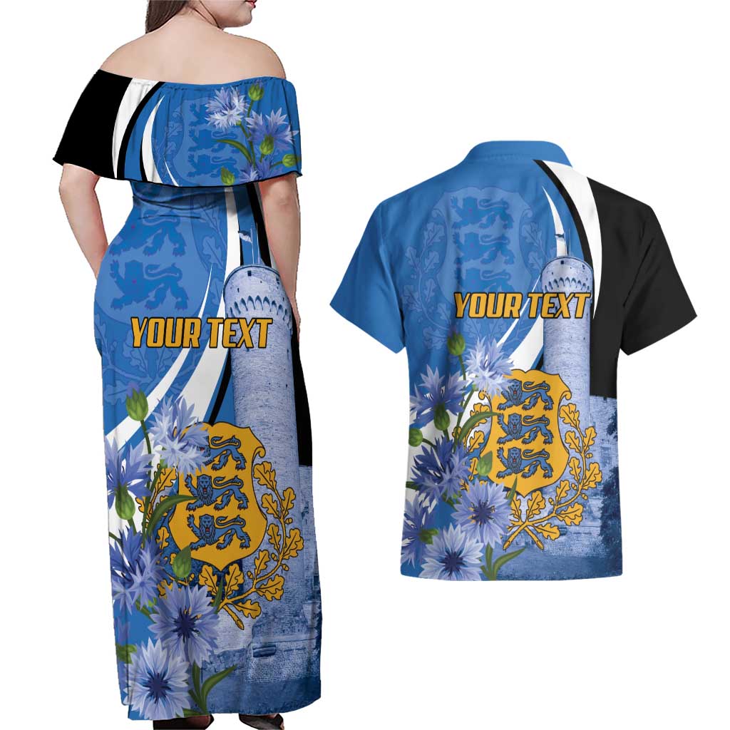 Estonia Independence Day Personalized Couples Matching Off Shoulder Maxi Dress and Hawaiian Shirt Pikk Hermann Tower Estonian Pride