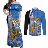 Estonia Independence Day Personalized Couples Matching Off Shoulder Maxi Dress and Long Sleeve Button Shirt Pikk Hermann Tower Estonian Pride