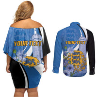 Estonia Independence Day Personalized Couples Matching Off Shoulder Short Dress and Long Sleeve Button Shirt Pikk Hermann Tower Estonian Pride