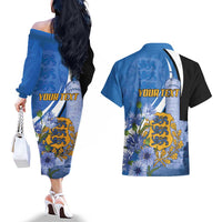 Estonia Independence Day Personalized Couples Matching Off The Shoulder Long Sleeve Dress and Hawaiian Shirt Pikk Hermann Tower Estonian Pride