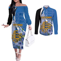 Estonia Independence Day Personalized Couples Matching Off The Shoulder Long Sleeve Dress and Long Sleeve Button Shirt Pikk Hermann Tower Estonian Pride