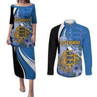 Estonia Independence Day Personalized Couples Matching Puletasi and Long Sleeve Button Shirt Pikk Hermann Tower Estonian Pride