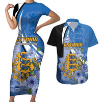 Estonia Independence Day Personalized Couples Matching Short Sleeve Bodycon Dress and Hawaiian Shirt Pikk Hermann Tower Estonian Pride
