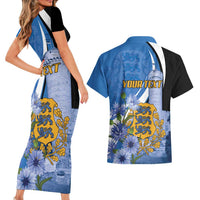 Estonia Independence Day Personalized Couples Matching Short Sleeve Bodycon Dress and Hawaiian Shirt Pikk Hermann Tower Estonian Pride