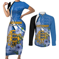 Estonia Independence Day Personalized Couples Matching Short Sleeve Bodycon Dress and Long Sleeve Button Shirt Pikk Hermann Tower Estonian Pride
