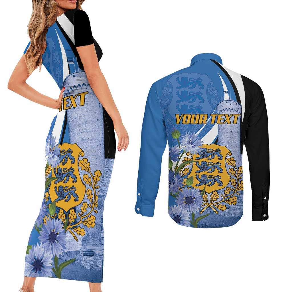 Estonia Independence Day Personalized Couples Matching Short Sleeve Bodycon Dress and Long Sleeve Button Shirt Pikk Hermann Tower Estonian Pride