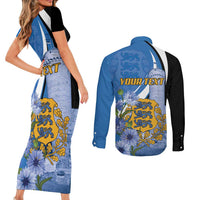 Estonia Independence Day Personalized Couples Matching Short Sleeve Bodycon Dress and Long Sleeve Button Shirt Pikk Hermann Tower Estonian Pride