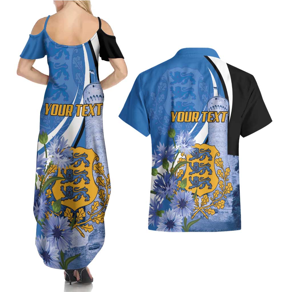Estonia Independence Day Personalized Couples Matching Summer Maxi Dress and Hawaiian Shirt Pikk Hermann Tower Estonian Pride