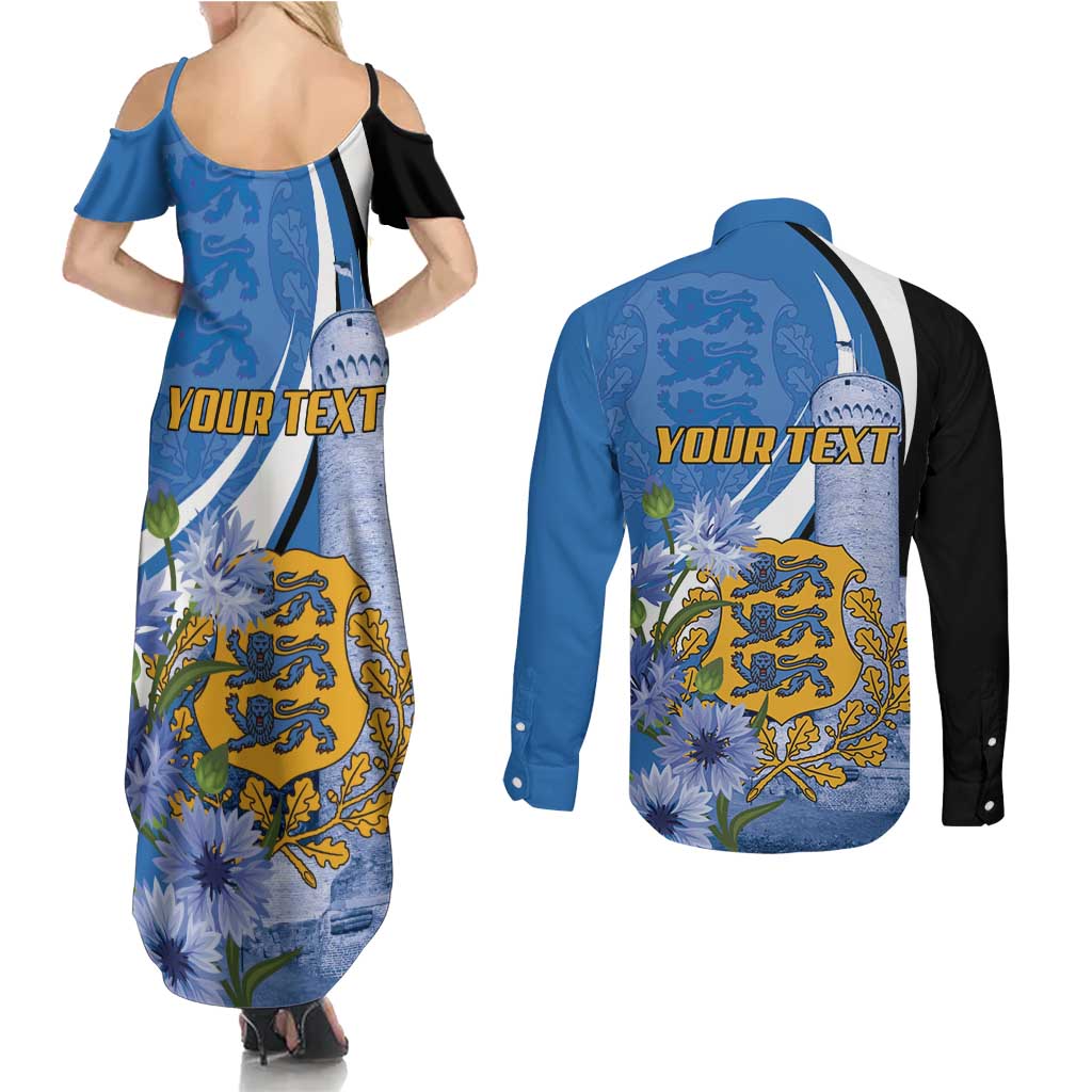 Estonia Independence Day Personalized Couples Matching Summer Maxi Dress and Long Sleeve Button Shirt Pikk Hermann Tower Estonian Pride