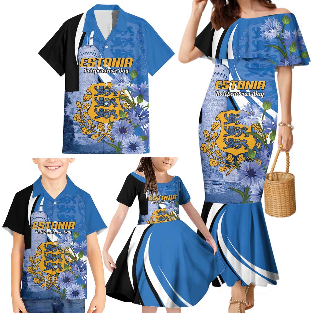 Estonia Independence Day Personalized Family Matching Mermaid Dress and Hawaiian Shirt Pikk Hermann Tower Estonian Pride