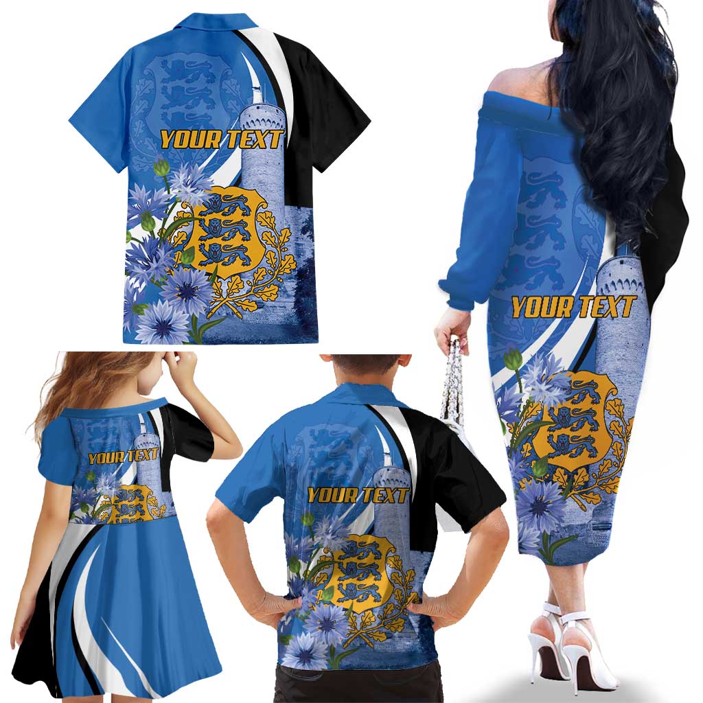 Estonia Independence Day Personalized Family Matching Off The Shoulder Long Sleeve Dress and Hawaiian Shirt Pikk Hermann Tower Estonian Pride
