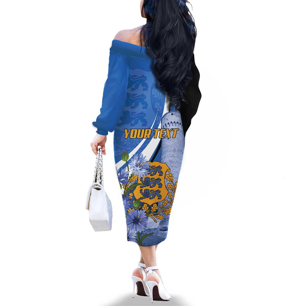 Estonia Independence Day Personalized Family Matching Off The Shoulder Long Sleeve Dress and Hawaiian Shirt Pikk Hermann Tower Estonian Pride