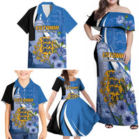 Estonia Independence Day Personalized Family Matching Off Shoulder Maxi Dress and Hawaiian Shirt Pikk Hermann Tower Estonian Pride