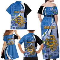 Estonia Independence Day Personalized Family Matching Off Shoulder Maxi Dress and Hawaiian Shirt Pikk Hermann Tower Estonian Pride