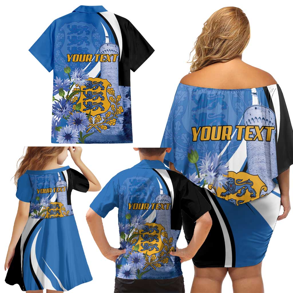 Estonia Independence Day Personalized Family Matching Off Shoulder Short Dress and Hawaiian Shirt Pikk Hermann Tower Estonian Pride