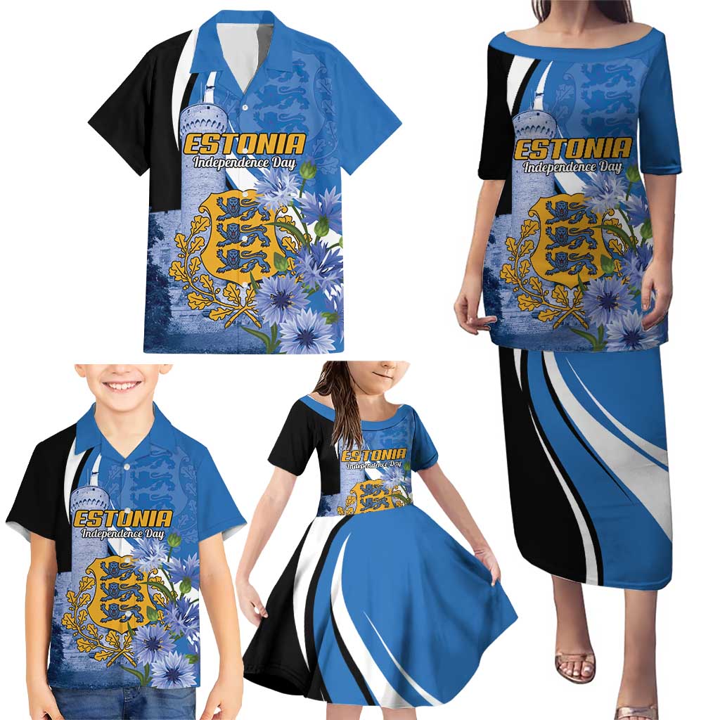 Estonia Independence Day Personalized Family Matching Puletasi and Hawaiian Shirt Pikk Hermann Tower Estonian Pride