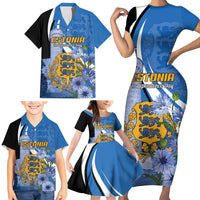 Estonia Independence Day Personalized Family Matching Short Sleeve Bodycon Dress and Hawaiian Shirt Pikk Hermann Tower Estonian Pride