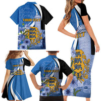 Estonia Independence Day Personalized Family Matching Short Sleeve Bodycon Dress and Hawaiian Shirt Pikk Hermann Tower Estonian Pride