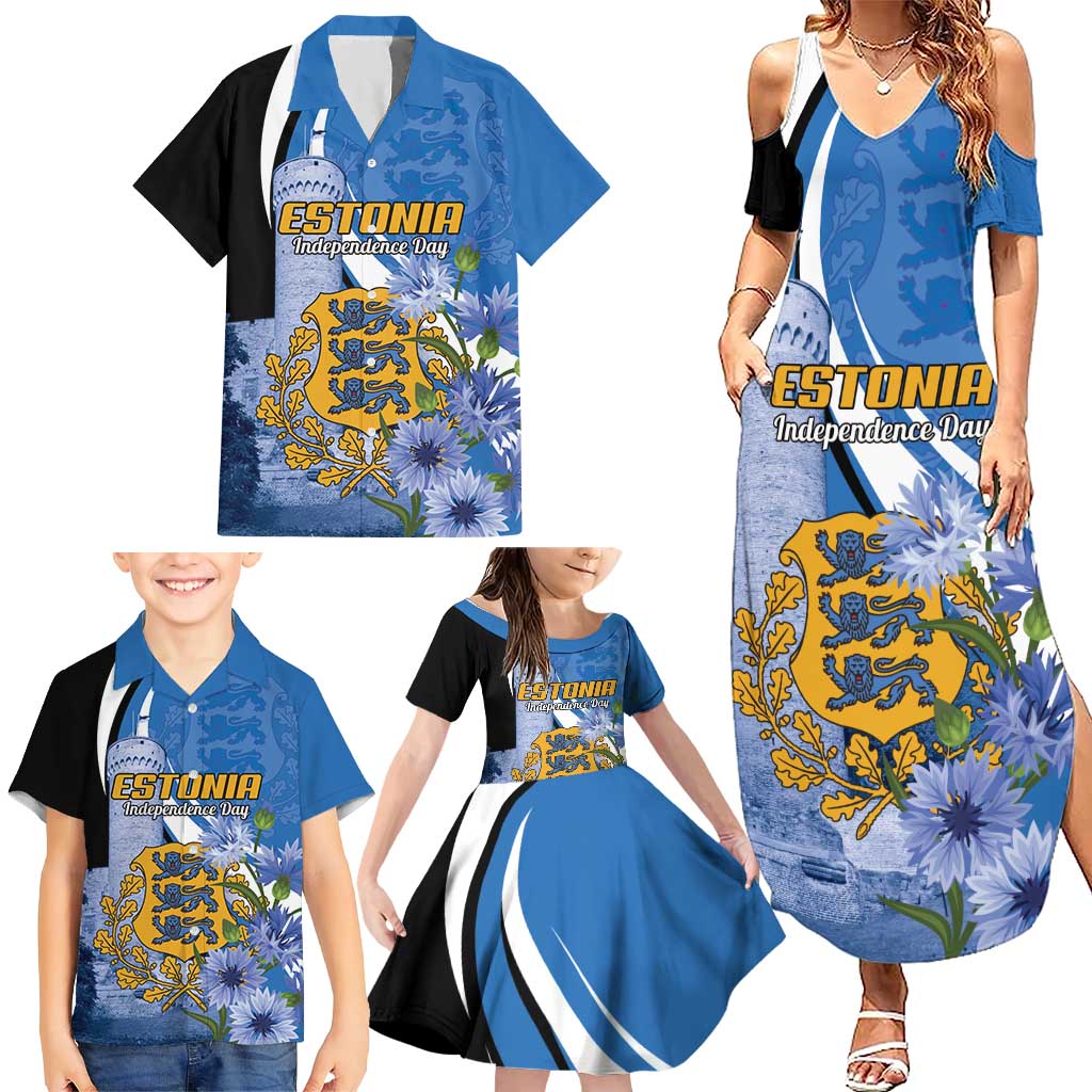 Estonia Independence Day Personalized Family Matching Summer Maxi Dress and Hawaiian Shirt Pikk Hermann Tower Estonian Pride