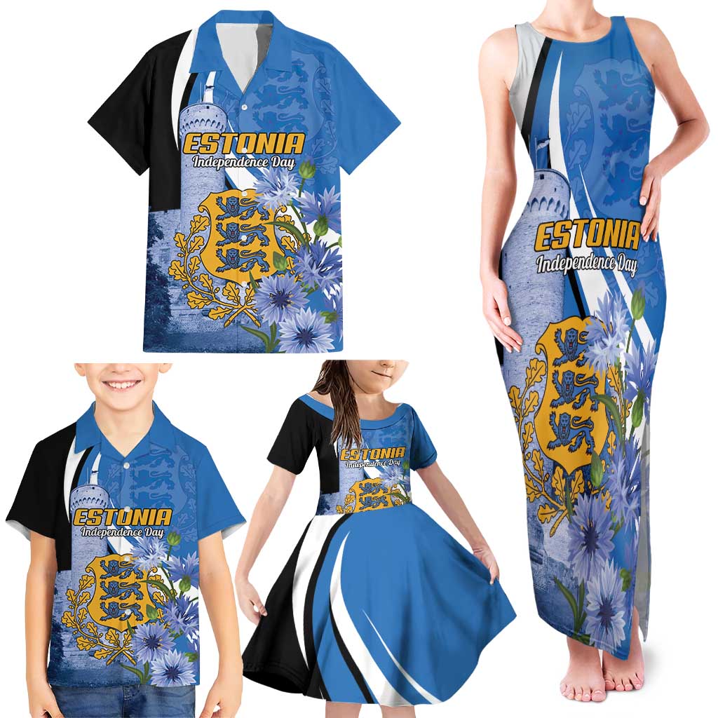 Estonia Independence Day Personalized Family Matching Tank Maxi Dress and Hawaiian Shirt Pikk Hermann Tower Estonian Pride