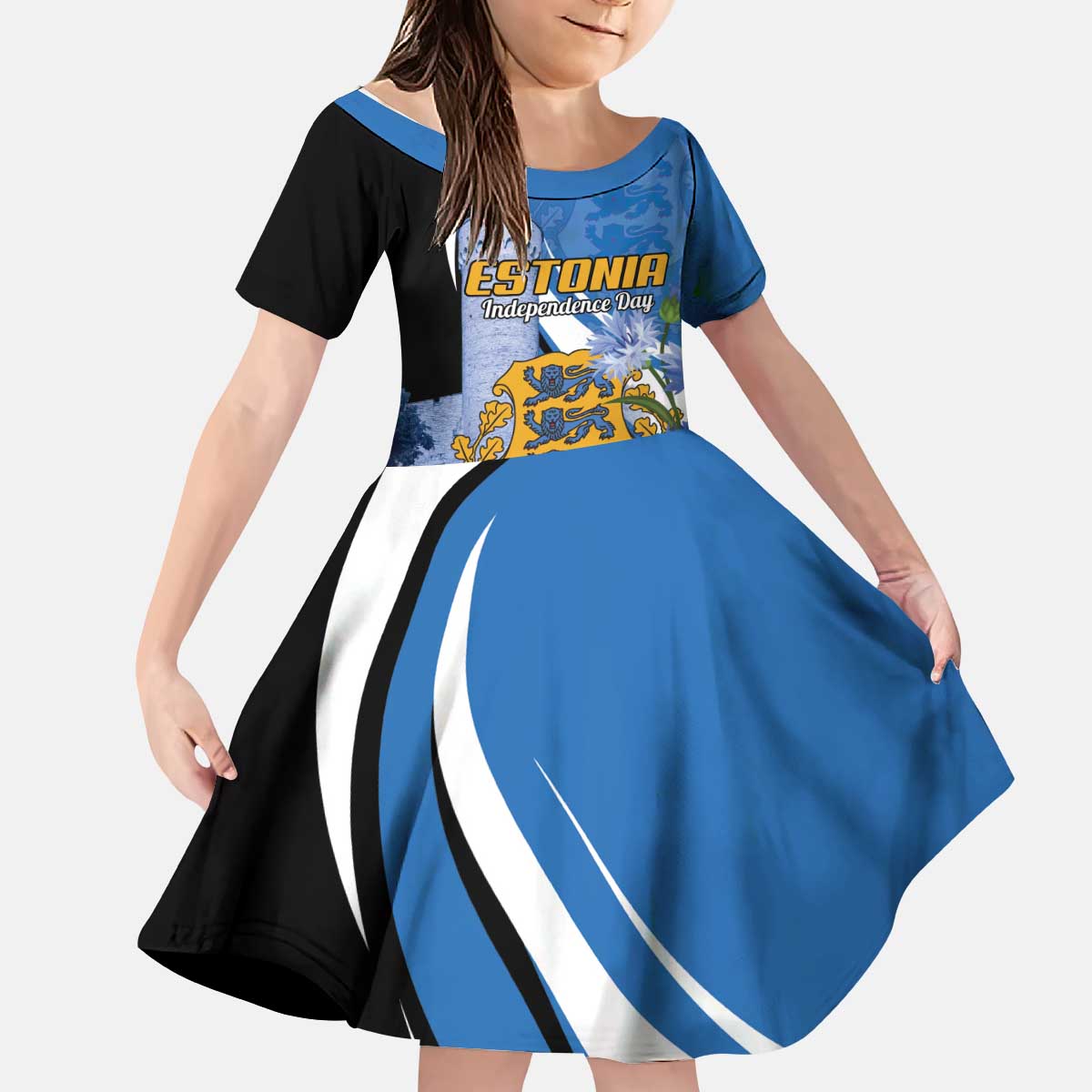 Estonia Independence Day Personalized Kid Short Sleeve Dress Pikk Hermann Tower Estonian Pride