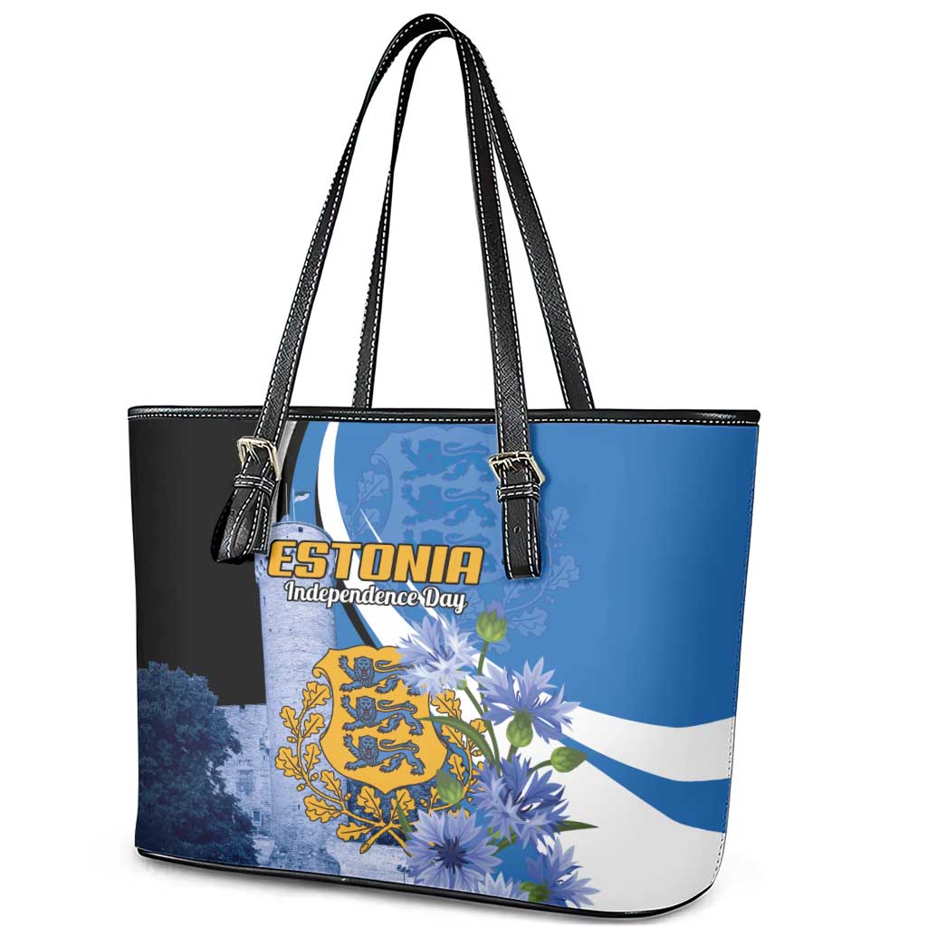 Estonia Independence Day Leather Tote Bag Pikk Hermann Tower Estonian Pride