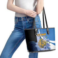Estonia Independence Day Leather Tote Bag Pikk Hermann Tower Estonian Pride