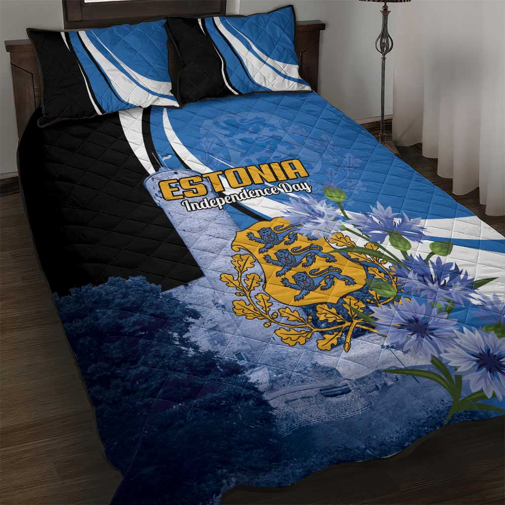 Estonia Independence Day Quilt Bed Set Pikk Hermann Tower Estonian Pride