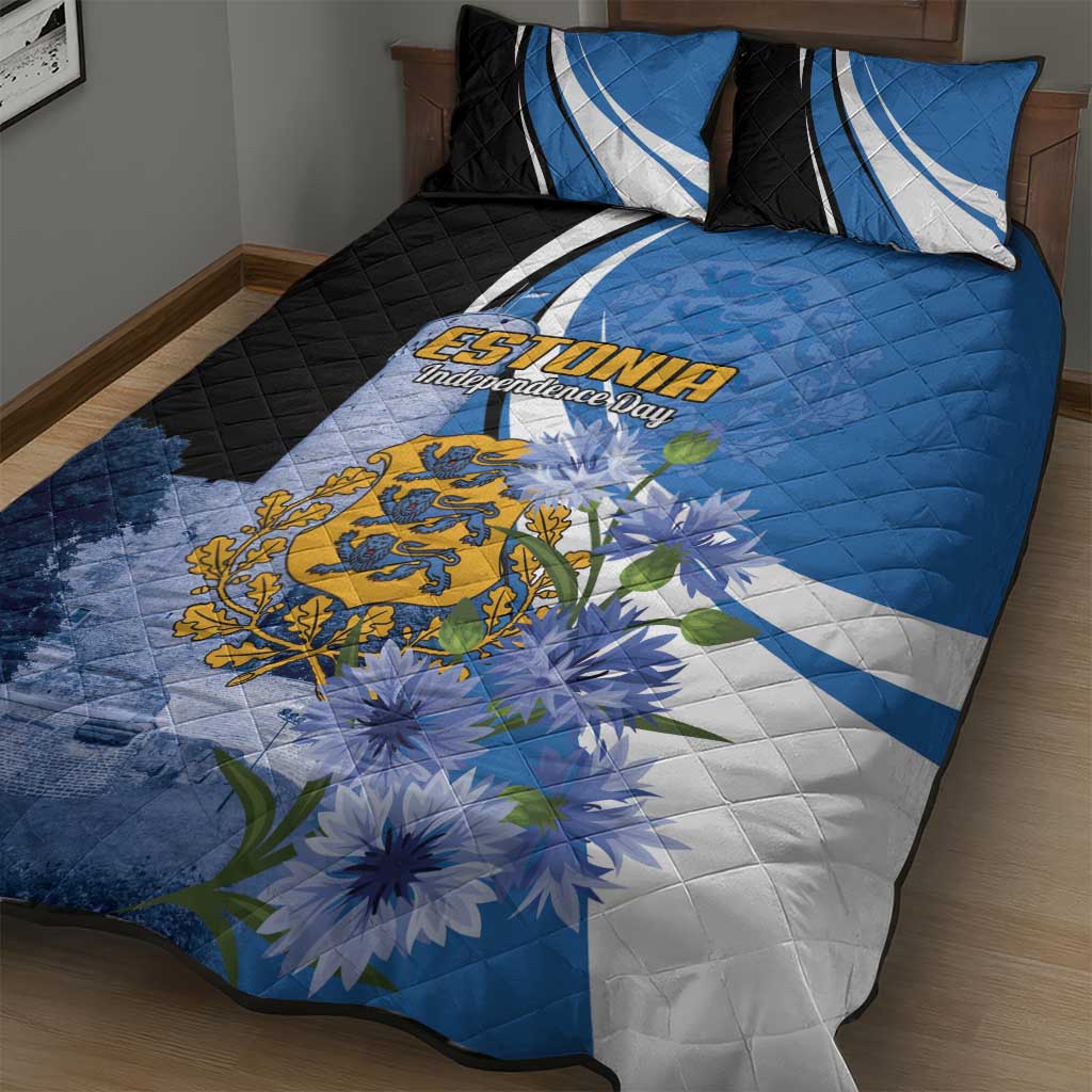 Estonia Independence Day Quilt Bed Set Pikk Hermann Tower Estonian Pride