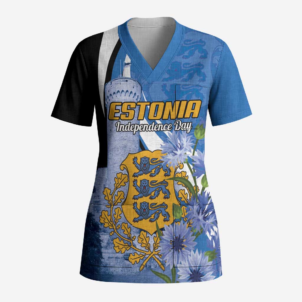 Estonia Independence Day Personalized Scrub Top Pikk Hermann Tower Estonian Pride