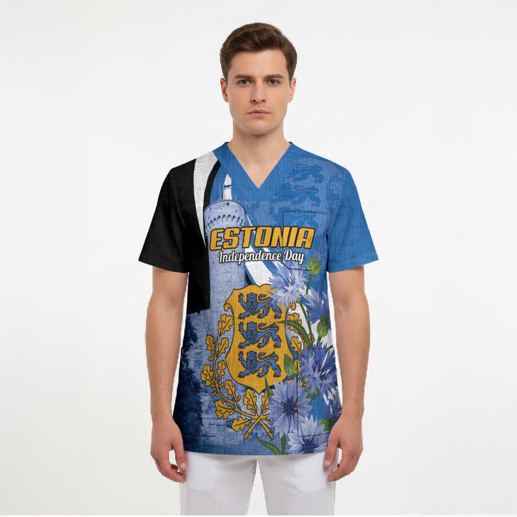Estonia Independence Day Personalized Scrub Top Pikk Hermann Tower Estonian Pride